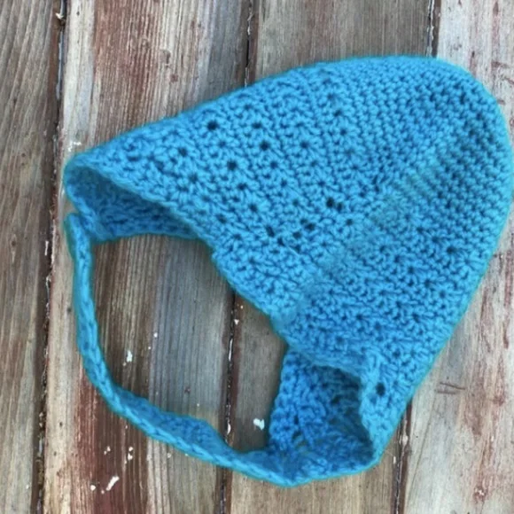 Vintage handmade knit hat/ear warmer hat with ties, Lot of 2 - Picture 11 of 15